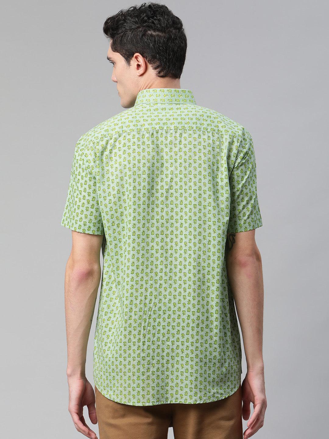 Millennial Men Light Green  & Parrot Green Cotton  Half Sleeve Shirt for Men-MMH0188 - divenaworld.com