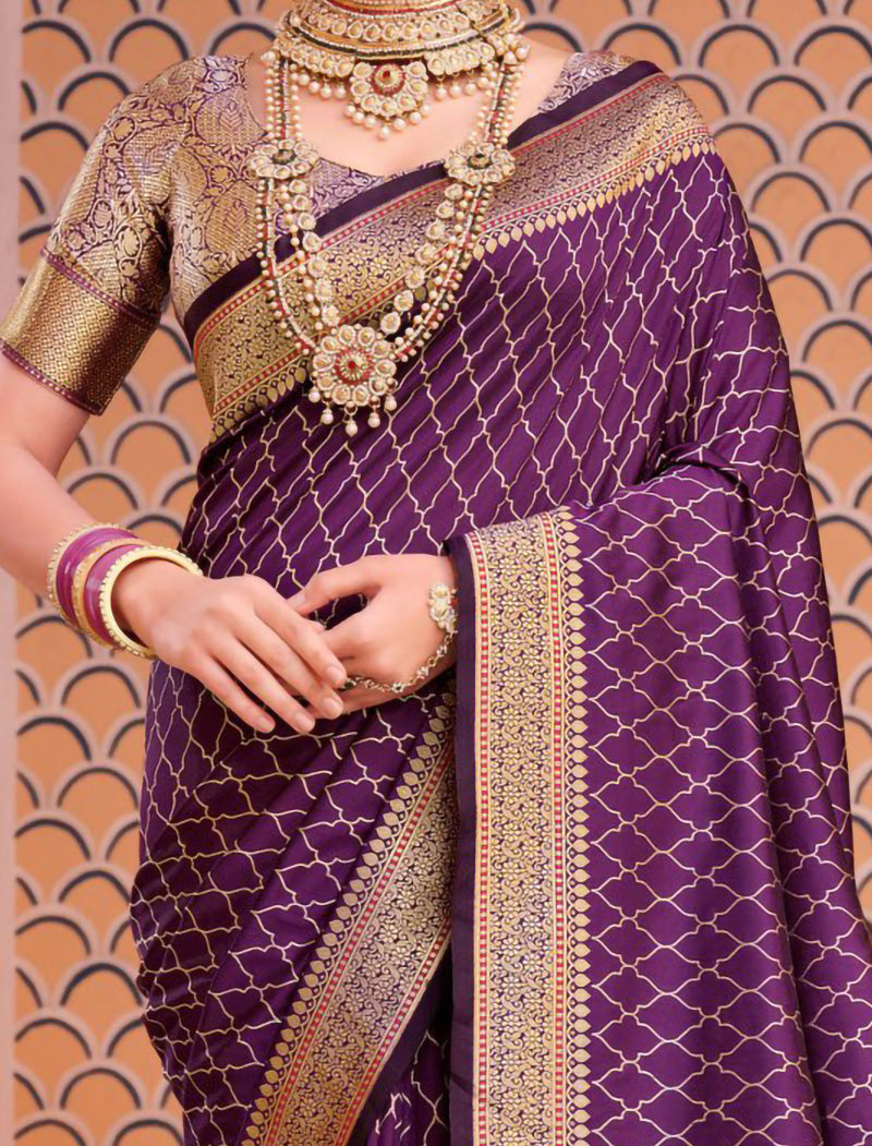 Chinon Saree with Dupion Silk Blouse With Zari & Resham Embroidery Saree For Women