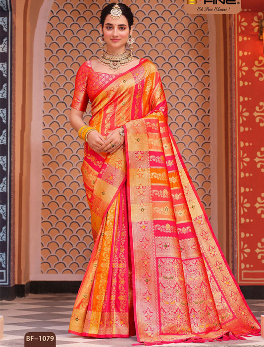 Chinon Saree with Dupion Silk Blouse With Zari & Resham Embroidery Saree For Women