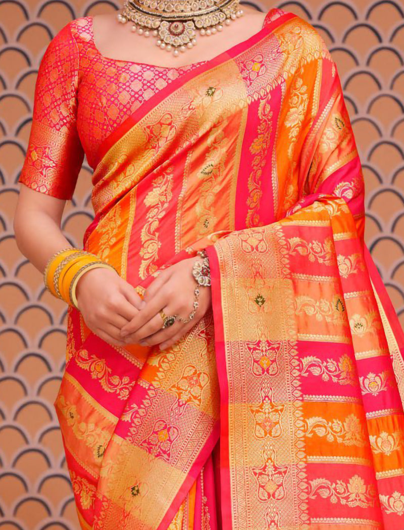 Chinon Saree with Dupion Silk Blouse With Zari & Resham Embroidery Saree For Women