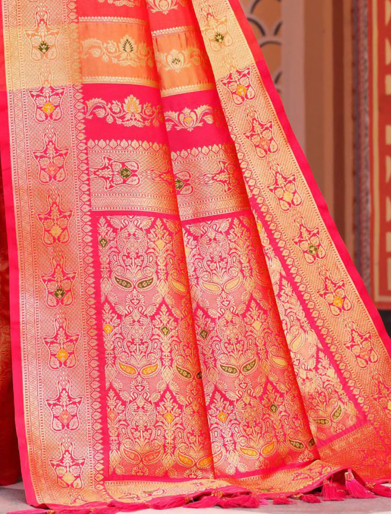 Chinon Saree with Dupion Silk Blouse With Zari & Resham Embroidery Saree For Women
