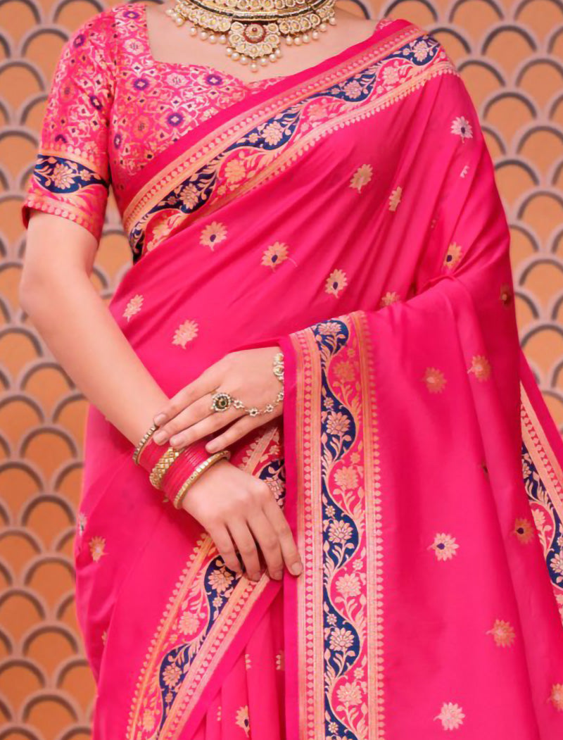 Chinon Saree with Dupion Silk Blouse With Zari & Resham Embroidery Saree For Women