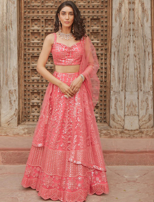 Pink Lehenga with Blouse & dupatta Embroidery Lehenga Choli Set For Women