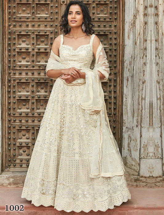 White Lehenga with Blouse & dupatta Embroidery Lehenga Choli Set For Women