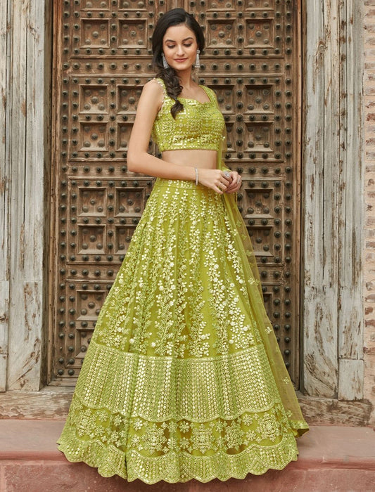 Pista Green Lehenga with Blouse & dupatta Embroidery Lehenga Choli Set For Women