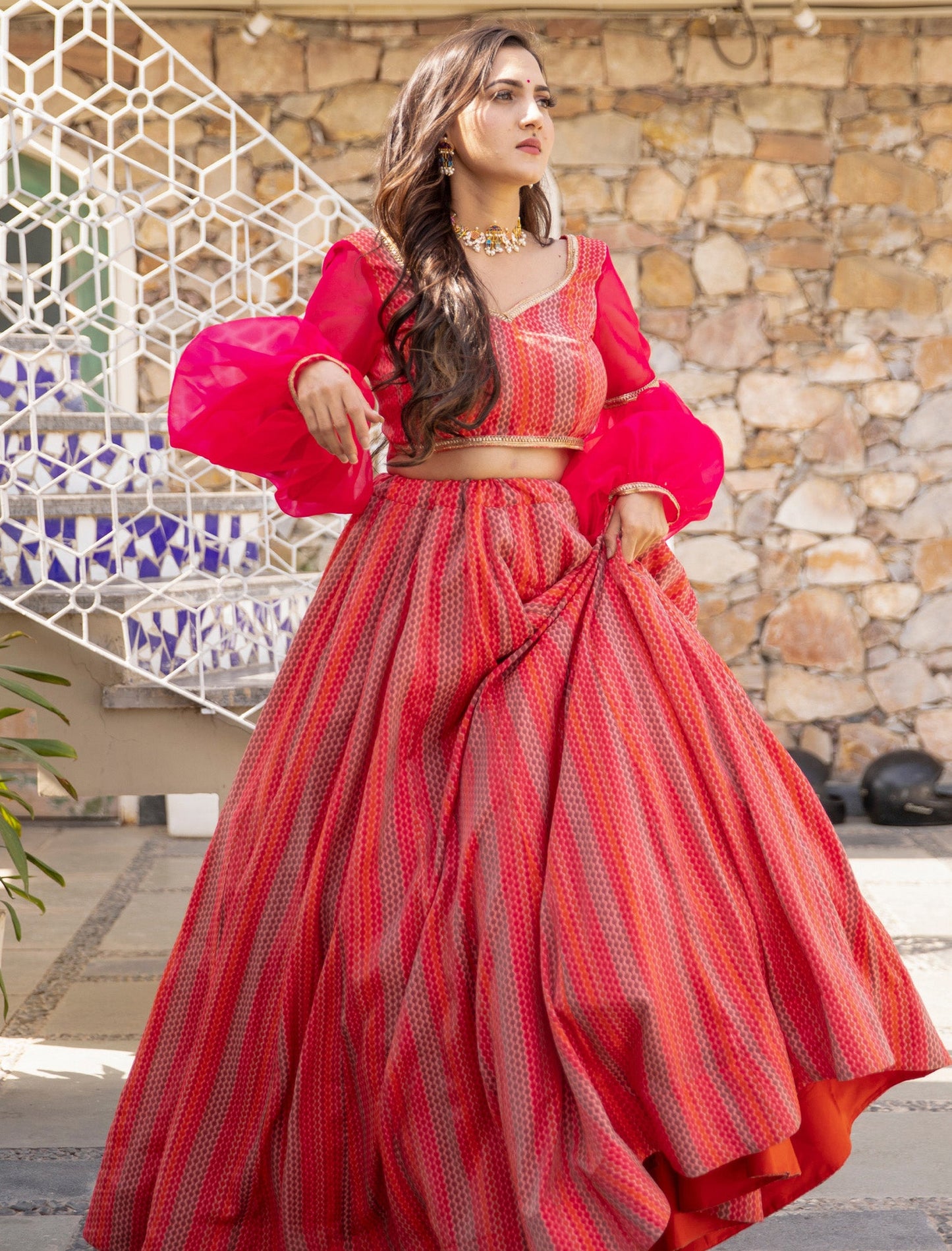 Red Chanderi Silk Digital Printed Ethnic Lehenga Choli For Women