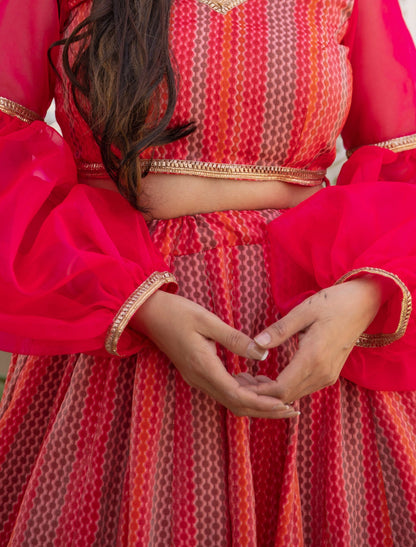 Red Chanderi Silk Digital Printed Ethnic Lehenga Choli For Women