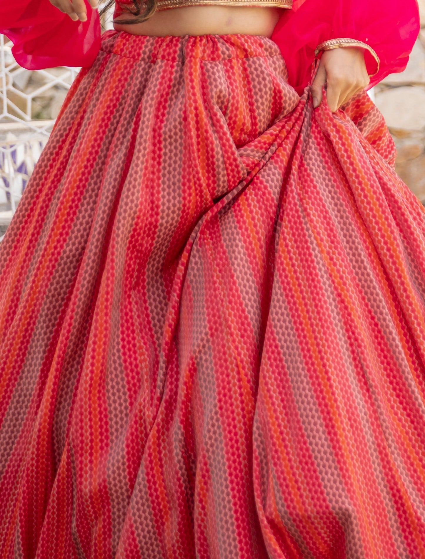 Red Chanderi Silk Digital Printed Ethnic Lehenga Choli For Women