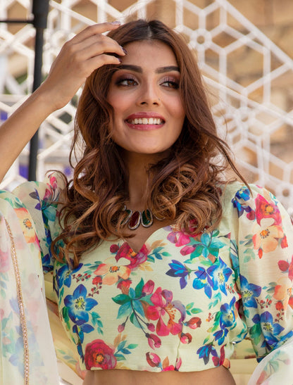 Ethnic Multicolor Chanderi Silk Lehenga Choli for Women