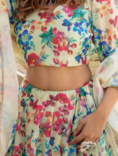 Ethnic Multicolor Chanderi Silk Lehenga Choli for Women