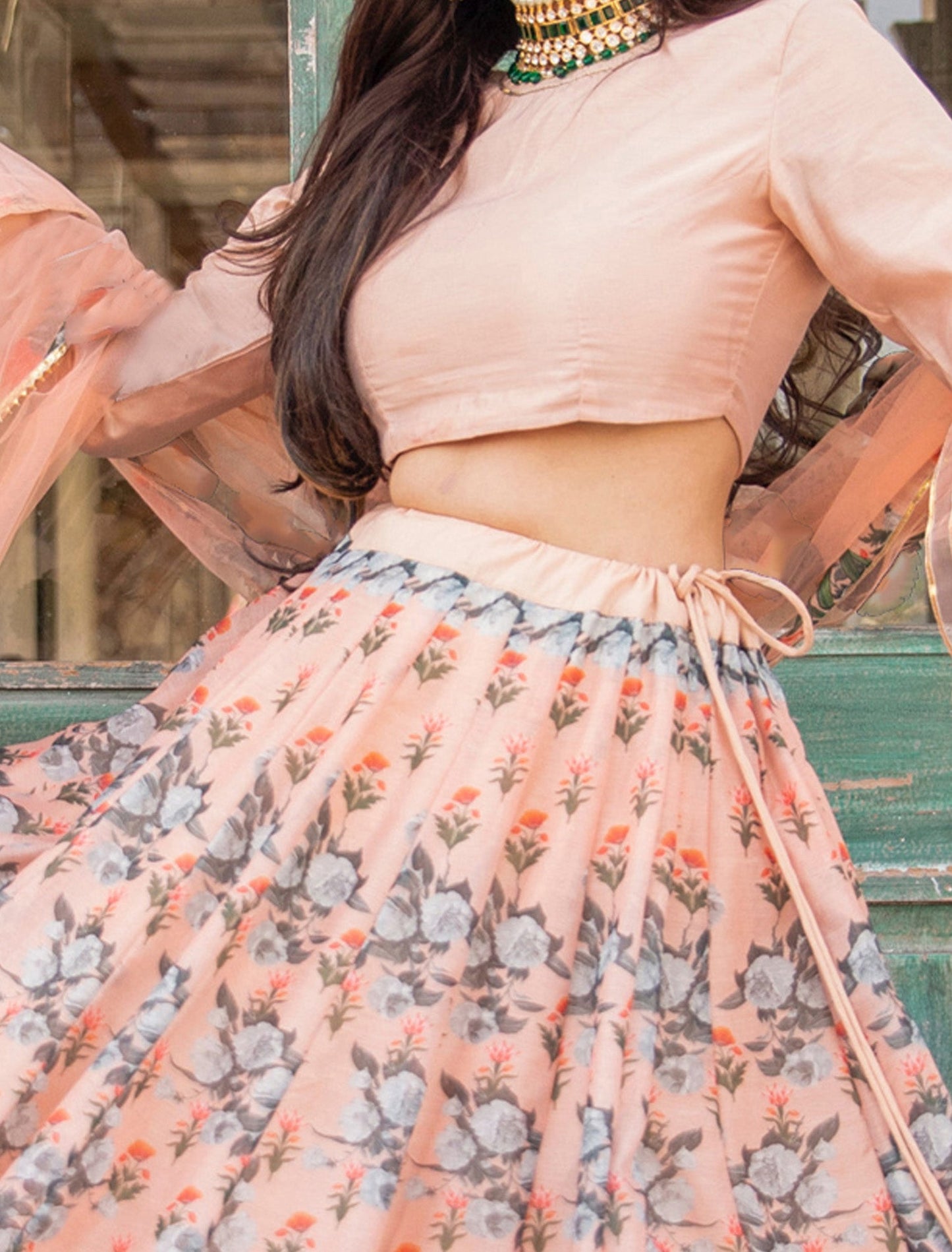 Peach Chanderi Silk Ethnic Lehenga Choli for Women