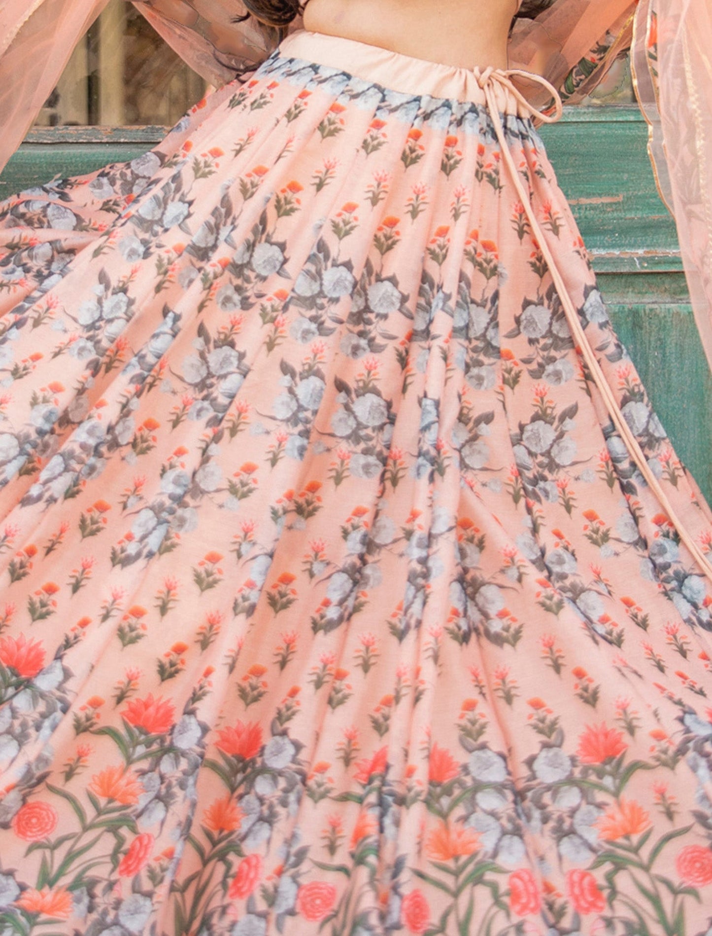 Peach Chanderi Silk Ethnic Lehenga Choli for Women