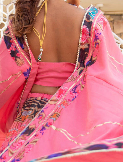 Chanderi Silk Ethnic Lehenga with Digital Print Choli and Net Dupatta For Women