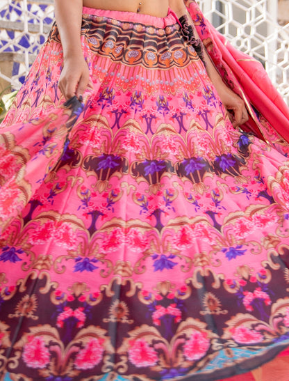 Chanderi Silk Ethnic Lehenga with Digital Print Choli and Net Dupatta For Women