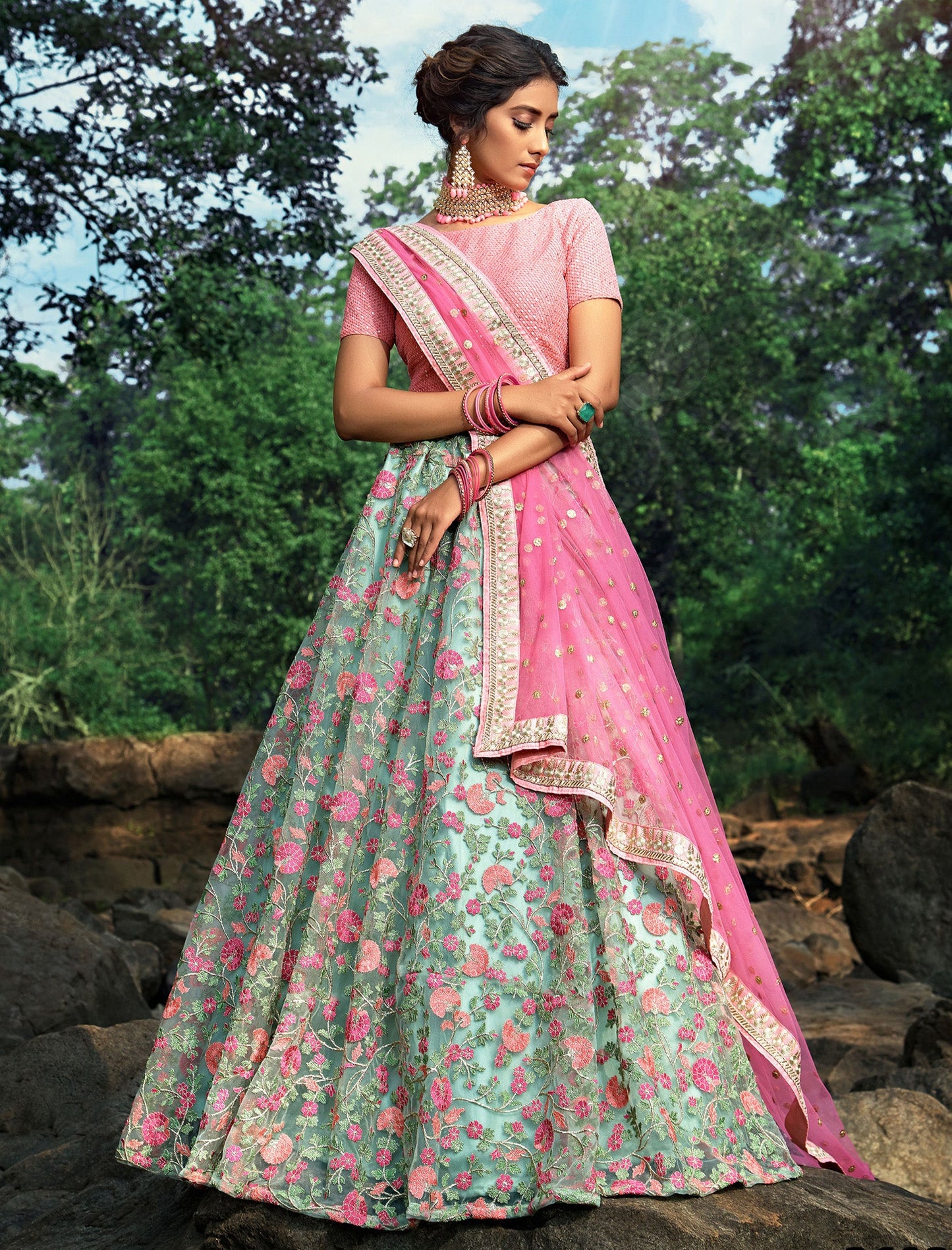 Soft Net Lehenga with Choli & Dupatta Zari Work Lehenga Choli Set For Women