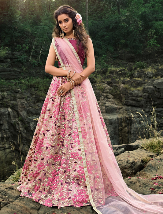 Soft Net Lehenga with Choli & Dupatta Zari Work Lehenga Choli Set For Women