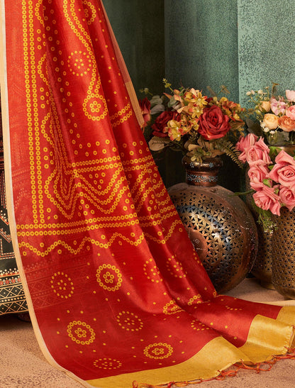 Multi-Color Rera Digital Print Assam Silk Dupatta With Lehenga Choli Set For Women