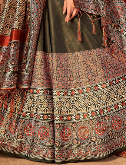 Multi-Color Rera Digital Print Assam Silk Dupatta With Lehenga Choli Set For Women