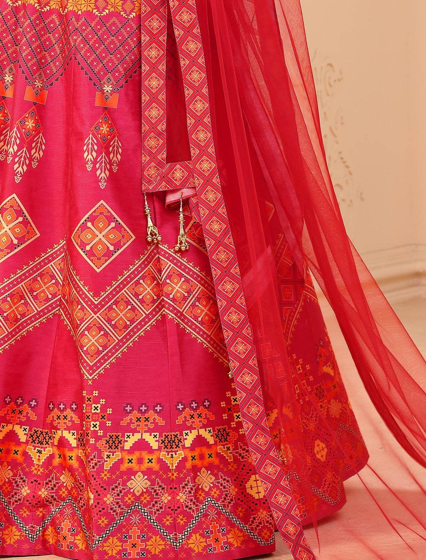 Multi-Color Rera Digital Print Assam Silk Dupatta With Lehenga Choli Set For Women