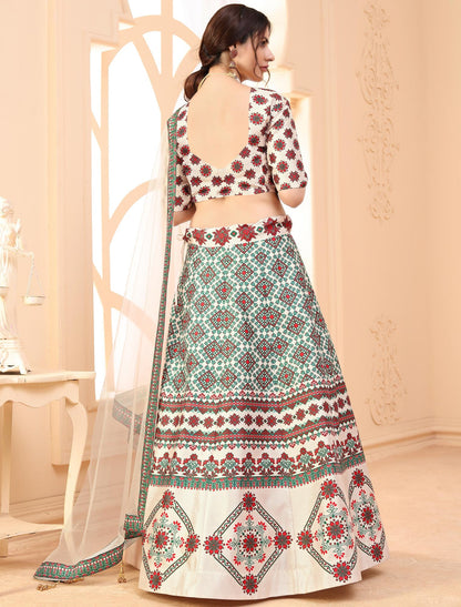 Multi-Color Rera Digital Print Assam Silk Dupatta With Lehenga Choli Set For Women