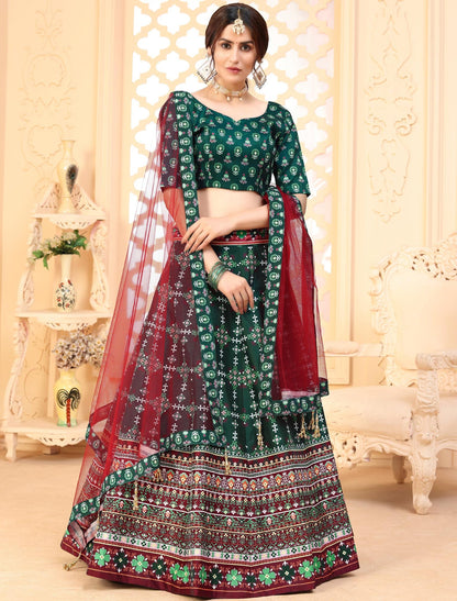 Multi-Color Rera Digital Print Assam Silk Dupatta With Lehenga Choli Set For Women