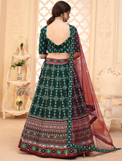 Multi-Color Rera Digital Print Assam Silk Dupatta With Lehenga Choli Set For Women