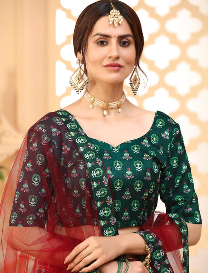 Multi-Color Rera Digital Print Assam Silk Dupatta With Lehenga Choli Set For Women