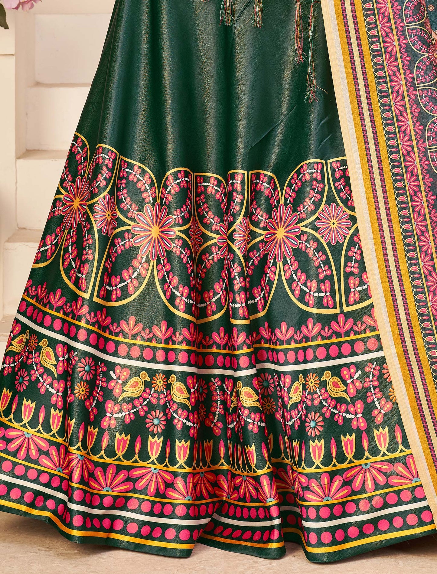 Multi-Color Rera Digital Print Assam Silk Dupatta With Lehenga Choli Set For Women