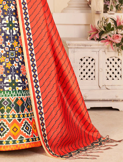 Multi-Color Rera Digital Print Assam Silk Dupatta With Lehenga Choli Set For Women