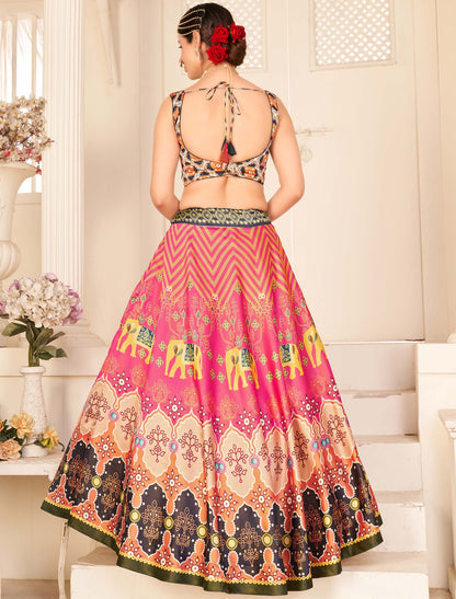 Multi-Color Rera Digital Print Assam Silk Dupatta With Lehenga Choli Set For Women