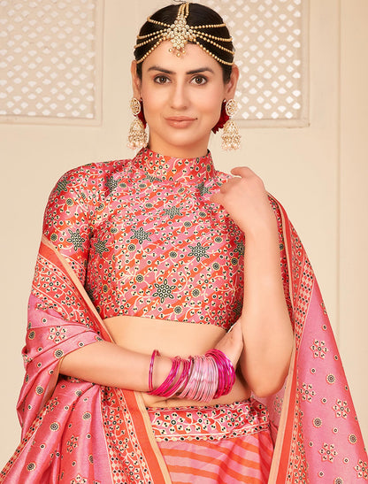 Multi-Color Rera Digital Print Assam Silk Dupatta With Lehenga Choli Set For Women