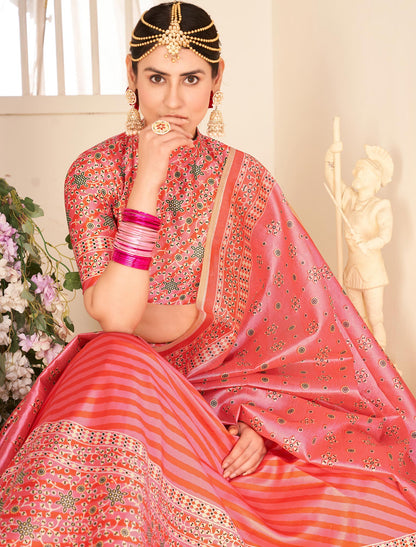 Multi-Color Rera Digital Print Assam Silk Dupatta With Lehenga Choli Set For Women