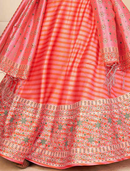 Multi-Color Rera Digital Print Assam Silk Dupatta With Lehenga Choli Set For Women