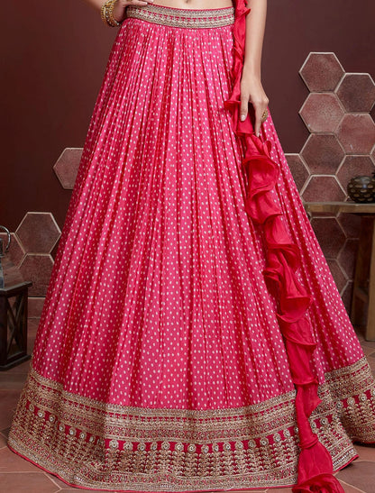 Pink Chinon Silk with Blouse & Dupatta Lehenga Choli Set For Women