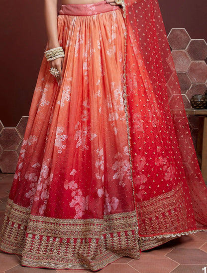 Orange Tabby Silk Wedding Lehenga Choli Set For Women with Heavy Banglori Silk Blouse & Dupatta