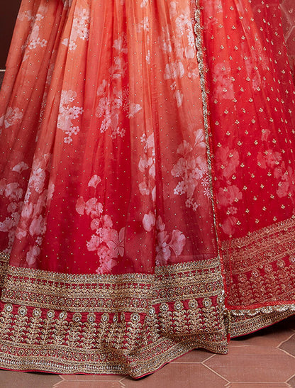 Orange Tabby Silk Wedding Lehenga Choli Set For Women with Heavy Banglori Silk Blouse & Dupatta