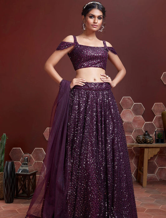 Purple Heavy Soft Net Lehenga & Blouse with Dupatta Lehenga Choli Set For Women