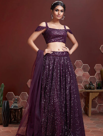 Purple Heavy Soft Net Lehenga & Blouse with Dupatta Lehenga Choli Set For Women