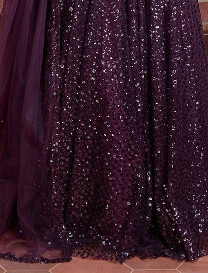 Purple Heavy Soft Net Lehenga Choli Set For Women With Blouse with Dupatta