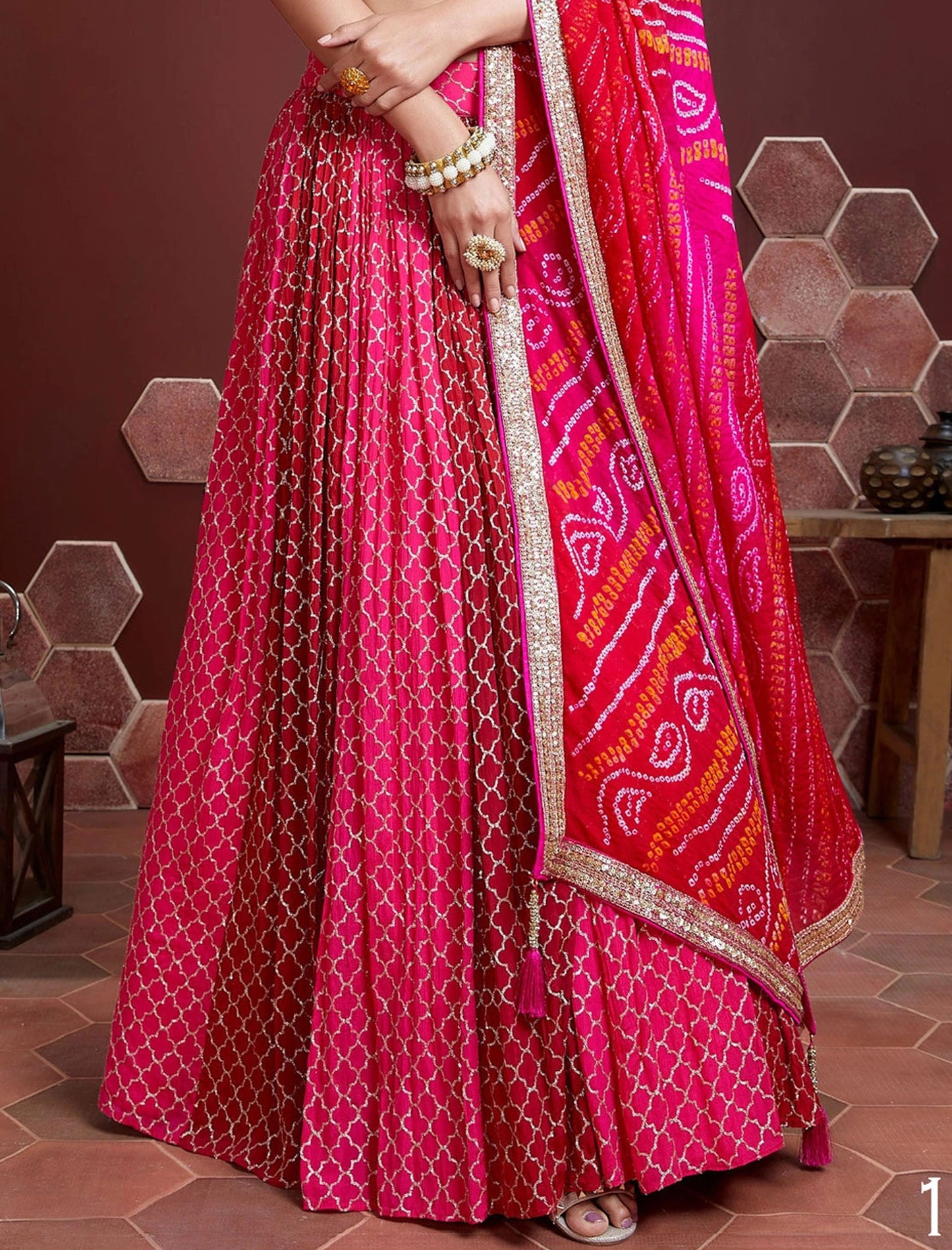 Pink Chinon Silk with Heavy Banglori Silk Blouse & Dupatta Lehenga Choli Set For Women