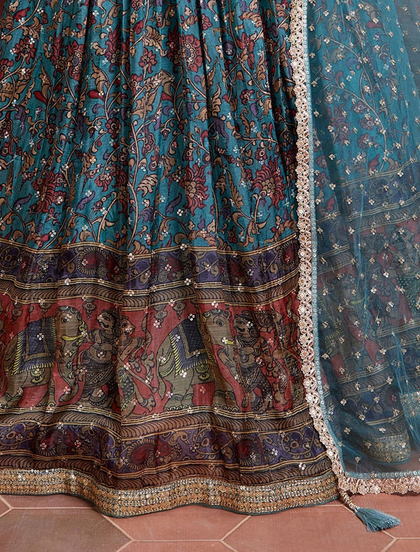 Sky Blue Chinon Silk with Heavy Banglori Silk Blouse & Dupatta Lehenga Choli Set For Women