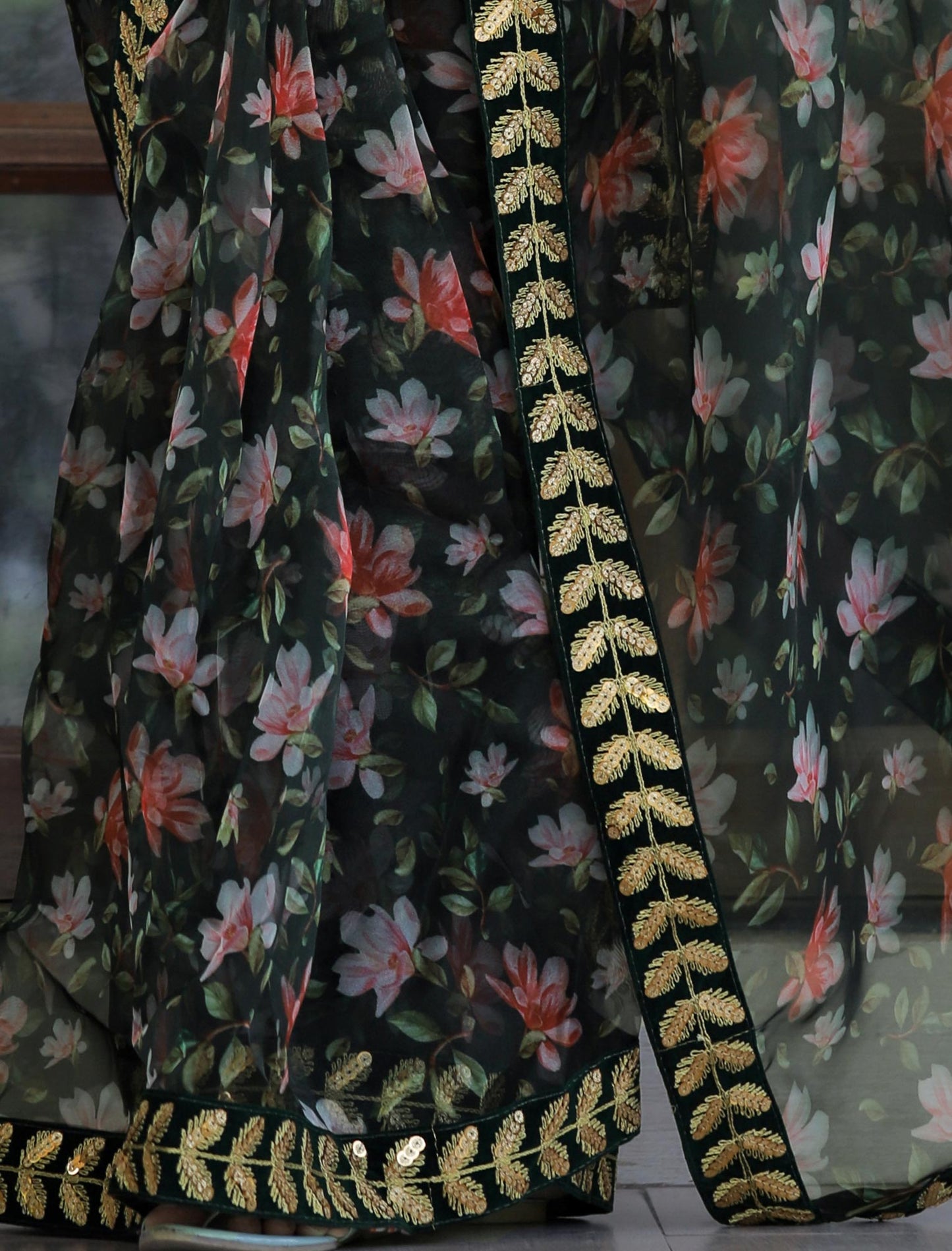 Heavy Digital Print & Lace Work Designer Silk Saree For Women
