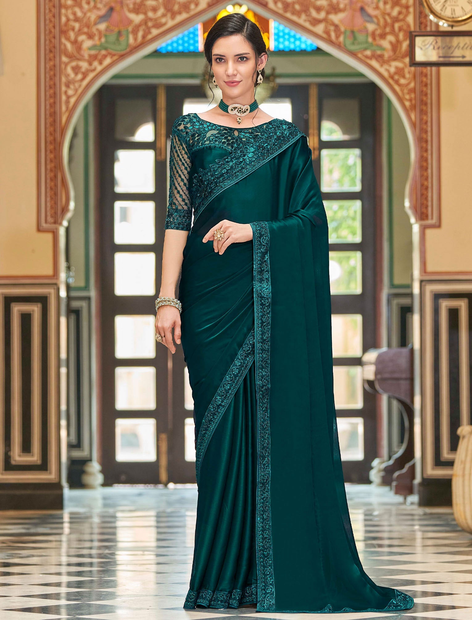 Geetanjali Silk TFH Sandal Wood Party Wear Designer Saree For Women