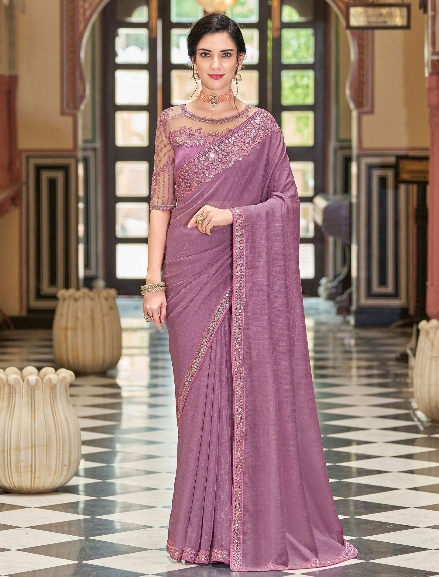 Organic Zari Silk TFH Sandal Wood Designer Saree For Women