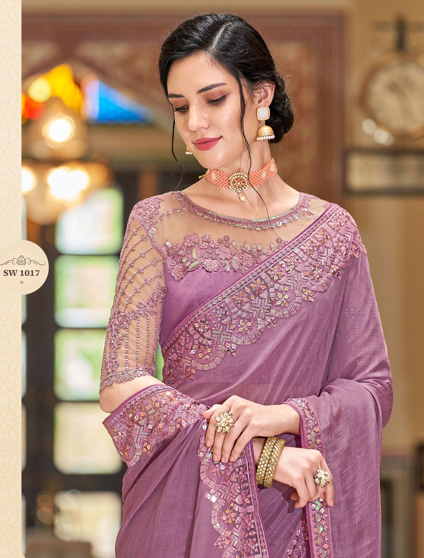 Organic Zari Silk TFH Sandal Wood Party Wear Designer Saree For Women