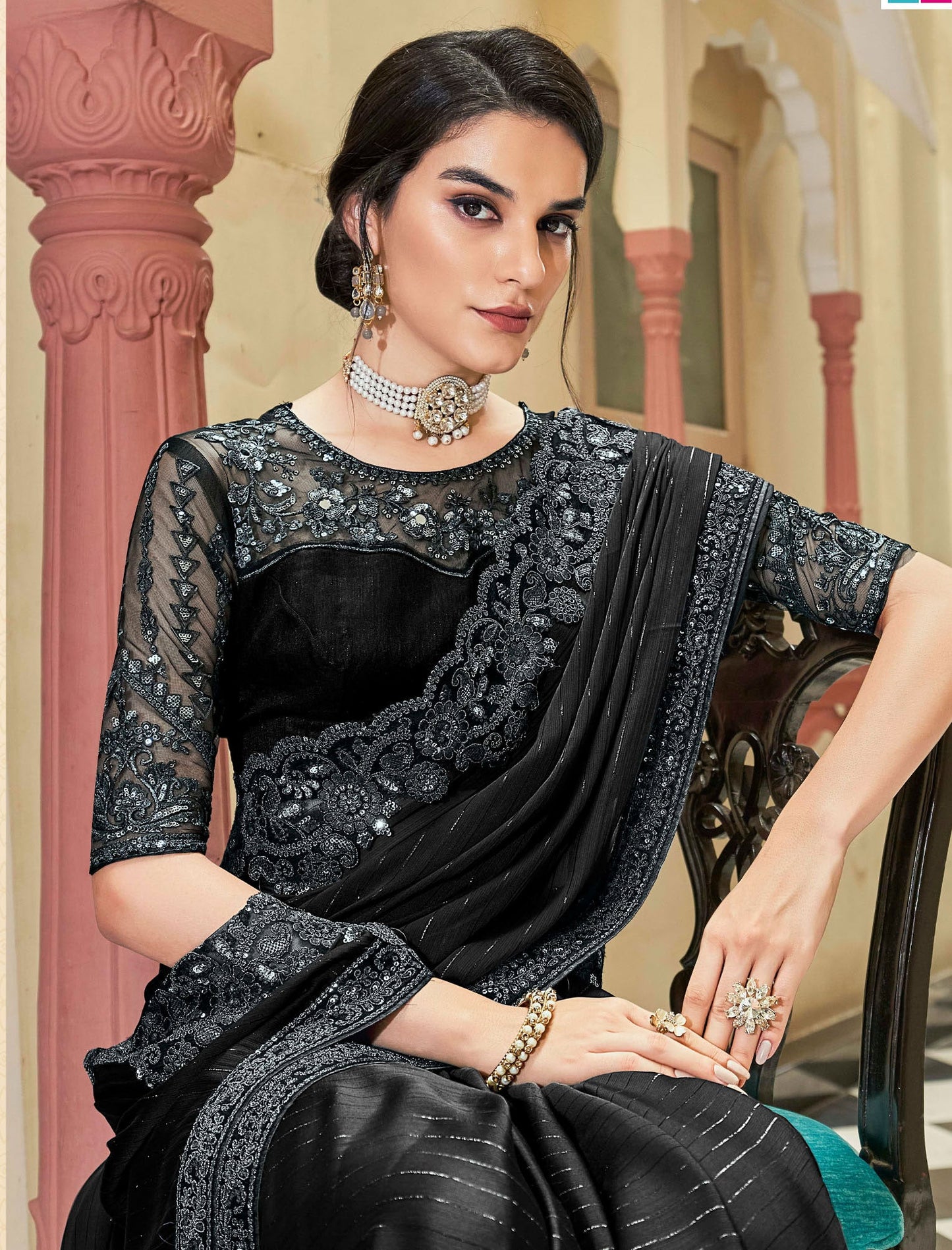 Rainbow Silk Pattern TFH Sandal Party Wear Designer Saree For Women
