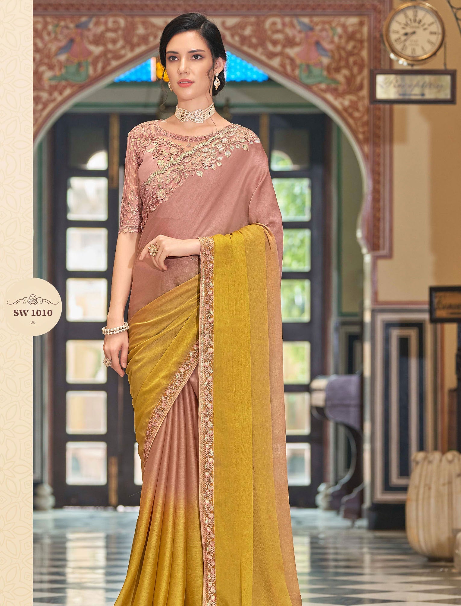 Burberry Silk TFH Sandal Wood Party Wear Designer Saree For Women