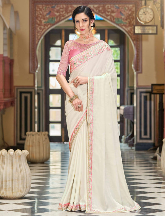 Magestic Silk TFH Sandal Wood Party Wear Designer Saree For Women