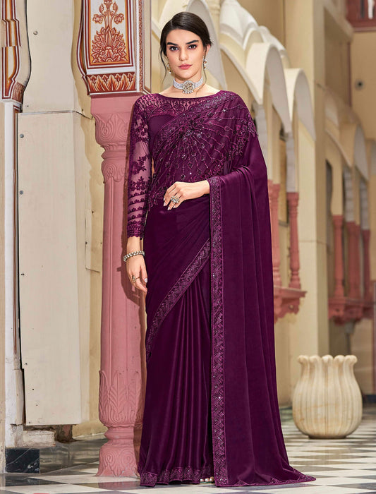 Geetanjali Silk TFH Sandal Wood Party Wear Designer Saree For Women