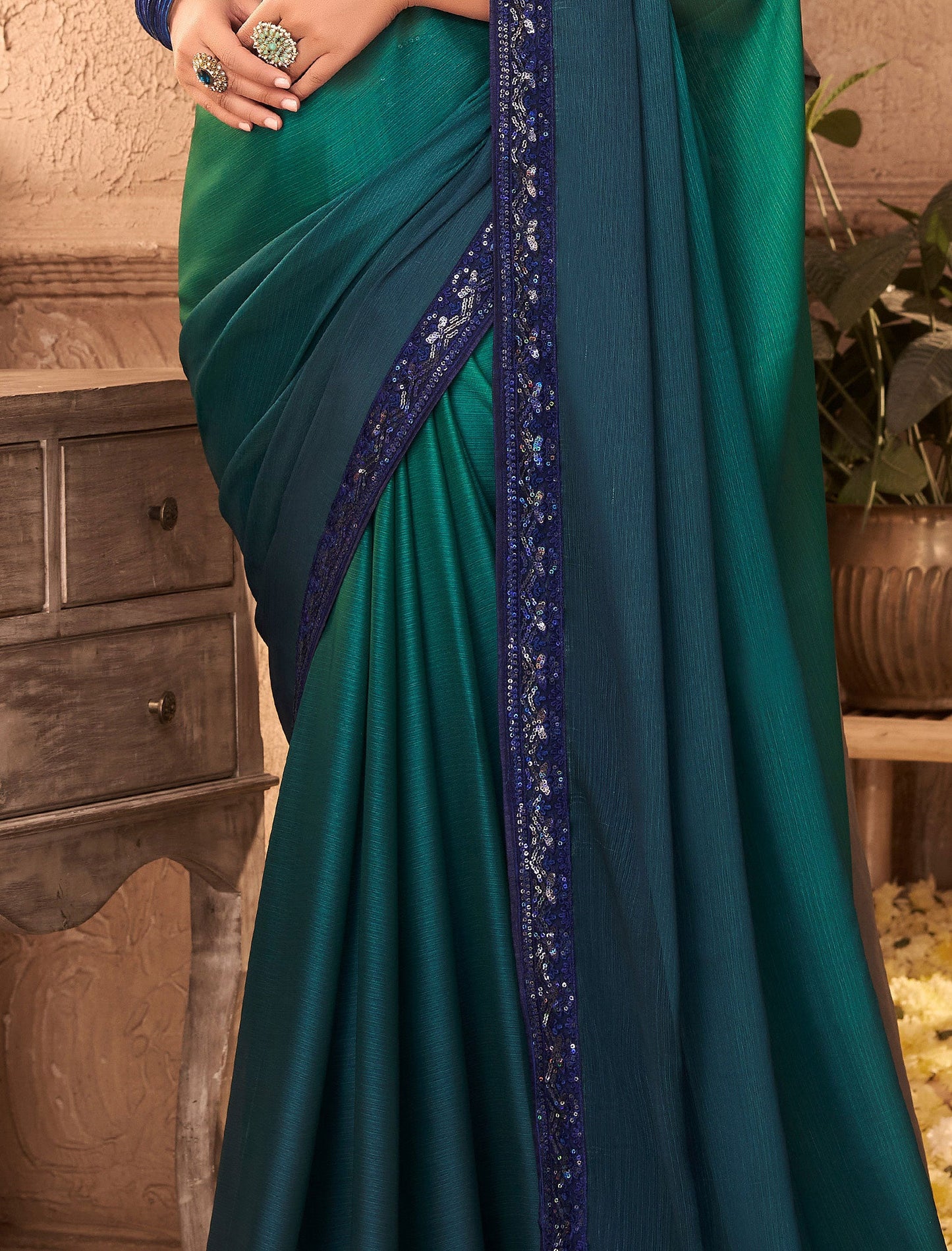 Burberry Silk TFH Party Wear Designer Saree For Women  | Free Hand Beaded Lion Patch ₹837